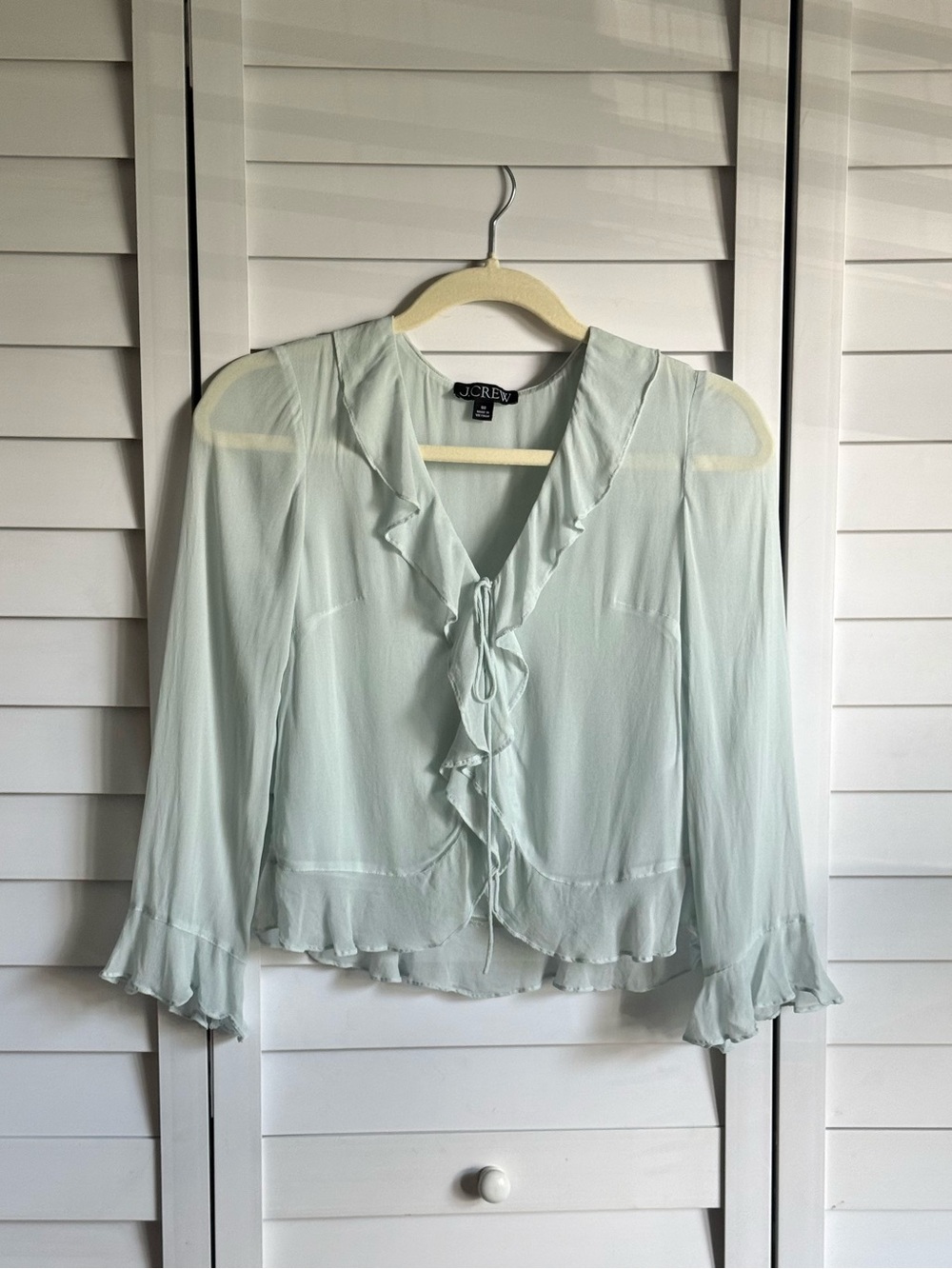 Mint Ruffle Tie-Front Blouse - Picture 3 of 7